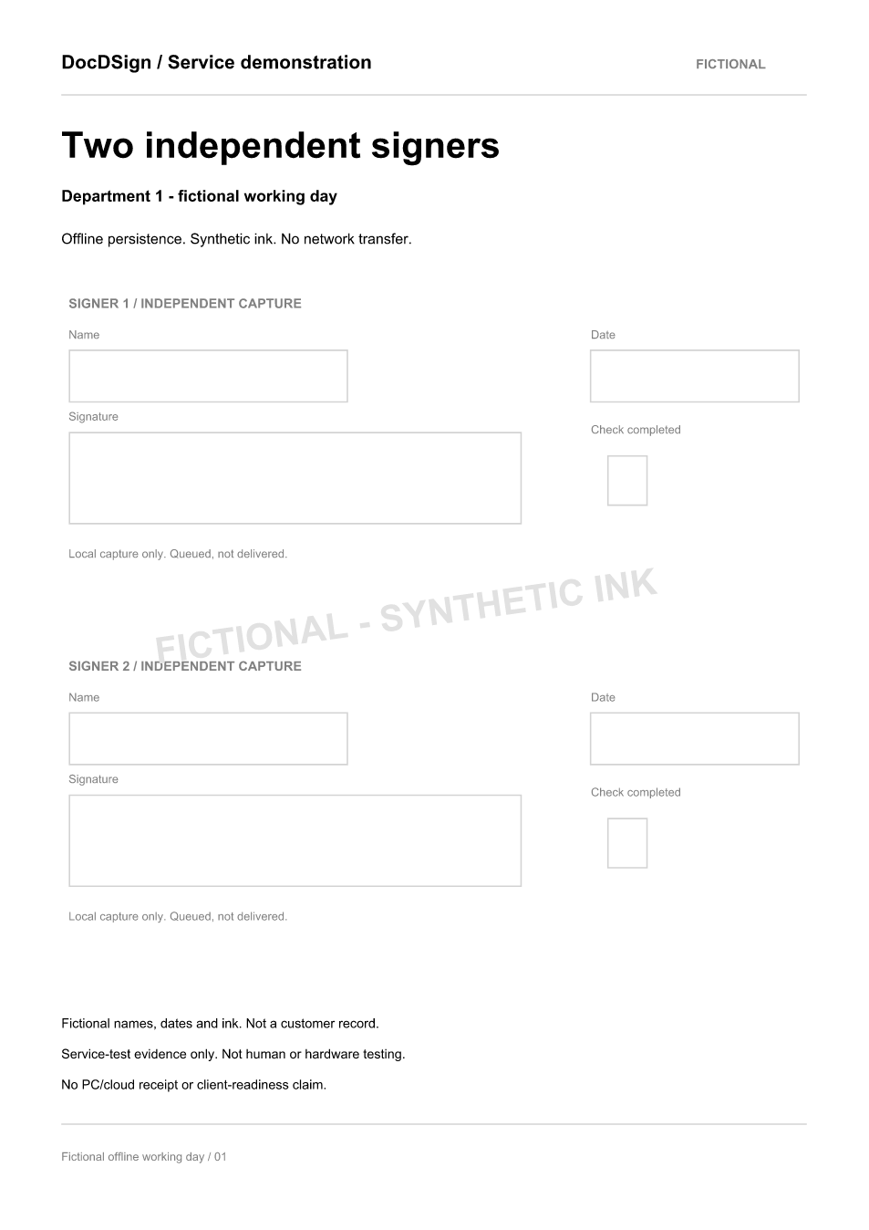Fictional offline two-signer service demonstration